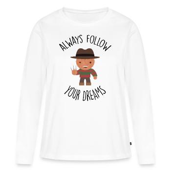Freddy - Suivez toujours vos rêves - T-shirt manches longues Premium bio Femme - blanc - Devant - Julia (174cm)