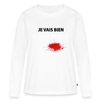 Je vais bien - humour sang fausse blessure - T-shirt manches longues Premium bio Femme - blanc - Devant - Julia (174cm)