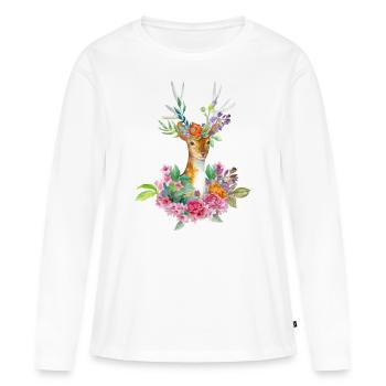 Reh Deer Blumen Flowers Comic Fun Watercolors - Frauen Premium Bio Langarmshirt - Weiß - Vorne - Julia (174cm)