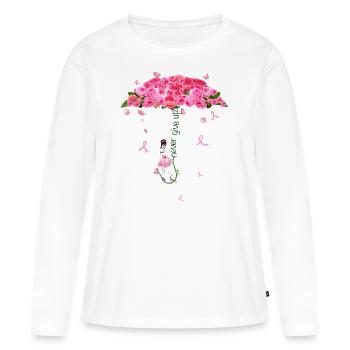 Lutte contre le cancer du sein - Octobre rose - T-shirt manches longues Premium bio Femme - blanc - Devant - Julia (174cm)