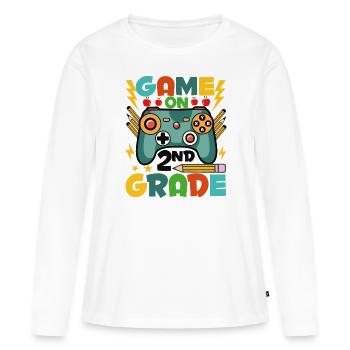Jeu Sur Le 2ème Grade - T-shirt manches longues Premium bio Femme - blanc - Devant - Julia (174cm)