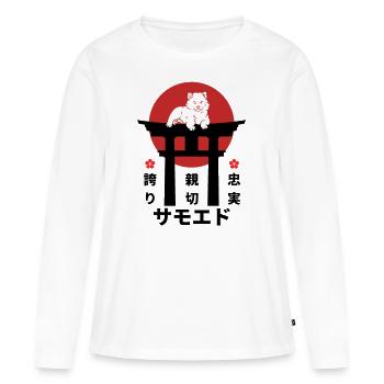 Samoyed Japon Kanji Style Chiens Amoureux - T-shirt manches longues Premium bio Femme - blanc - Devant - Julia (174cm)