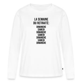 La Semaine du Retraité - T-shirt manches longues Premium bio Femme - blanc - Devant - Julia (174cm)