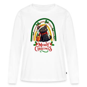 Noël Bombay Cat - T-shirt manches longues Premium bio Femme - blanc - Devant - Julia (174cm)