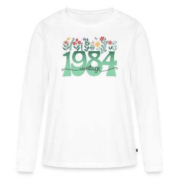 Motif Fleurs 1984 Fête Anniversaire Femme 40 Ans - T-shirt manches longues Premium bio Femme - blanc - Devant - Julia (174cm)