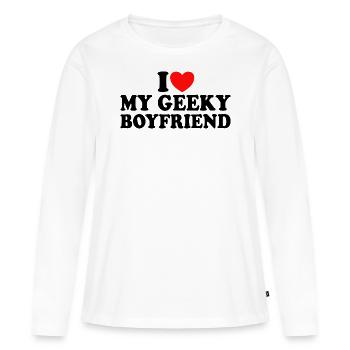 J'aime Mon Petit Ami Geek J'Adore Mon Copain Geek - T-shirt manches longues Premium bio Femme - blanc - Devant - Julia (174cm)