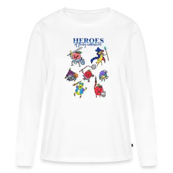 Heroes of fruity adventures - Cartoon Früchte - Frauen Premium Bio Langarmshirt - Weiß - Vorne - Julia (174cm)