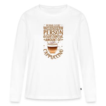 Erfolgreich nur mit Cappuccino - Frauen Premium Bio Langarmshirt - Weiß - Vorne - Julia (174cm)