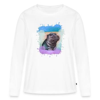 Hippopotame, coloré, peinture, bébé, peinture - T-shirt manches longues Premium bio Femme - blanc - Devant - Julia (174cm)
