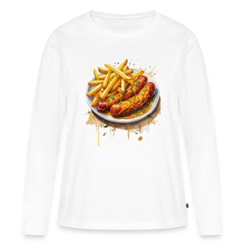 Currywurst mit Pommes - Frauen Premium Bio Langarmshirt - Weiß - Vorne - Julia (174cm)