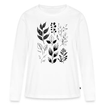 Feuilles et brindilles en noir et blanc - T-shirt manches longues Premium bio Femme - blanc - Devant - Julia (174cm)