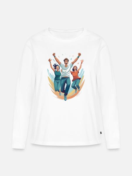 Vor Freude hüpfen - Frauen Premium Bio Langarmshirt - Weiß
