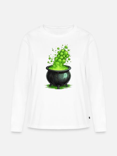 Hexenkessel mit grünem Zaubertrank - Frauen Premium Bio Langarmshirt - Weiß