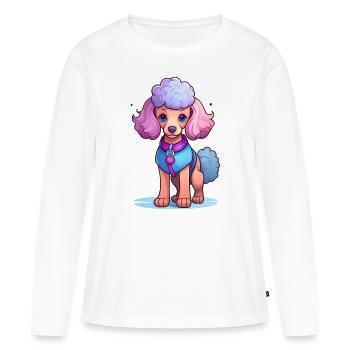 Illustration de caniche en rose et violet - T-shirt manches longues Premium bio Femme - blanc - Devant - Julia (174cm)