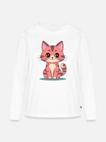 Kawaii Katze - Frauen Premium Bio Langarmshirt - Weiß