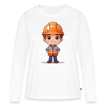 Ouvrier du bâtiment avec casque et gilet de sécurité - T-shirt manches longues Premium bio Femme - blanc - Devant - Julia (174cm)