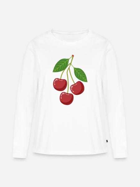 Kirschen am Zweig - Frauen Premium Bio Langarmshirt - Weiß