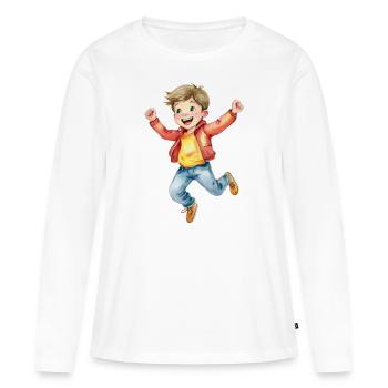 Un garçon saute de joie - T-shirt manches longues Premium bio Femme - blanc - Devant - Julia (174cm)