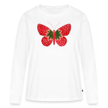 Graphique Vintage Papillon Fraise - T-shirt manches longues Premium bio Femme - blanc - Devant - Julia (174cm)