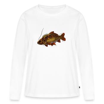Carpe pêcheur - poisson - T-shirt manches longues Premium bio Femme - blanc - Devant - Julia (174cm)