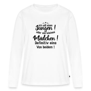 Kleiner Junge | ich will einen jungen oder ein - Frauen Premium Bio Langarmshirt - Weiß - Vorne - Julia (174cm)