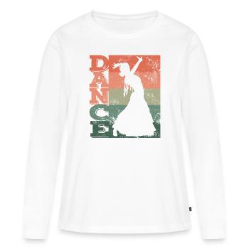 Femme flamenco avec robe flamenco - T-shirt manches longues Premium bio Femme - blanc - Devant - Julia (174cm)