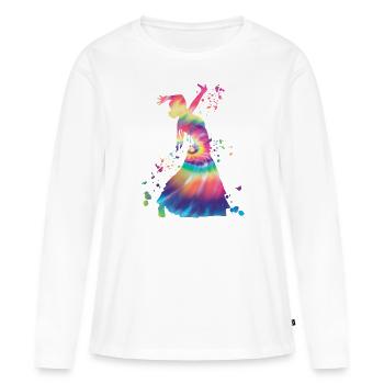 Femme flamenco avec robe flamenco - T-shirt manches longues Premium bio Femme - blanc - Devant - Julia (174cm)