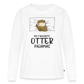 Schlafanzug Otter Schlafshirt - Frauen Premium Bio Langarmshirt - Weiß - Vorne - Julia (174cm)