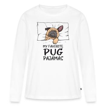 Schlafanzug Mops Hund Schlafshirt - Frauen Premium Bio Langarmshirt - Weiß - Vorne - Julia (174cm)
