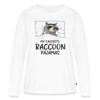 Schlafanzug Waschbär Schlafshirt - Frauen Premium Bio Langarmshirt - Weiß - Vorne - Julia (174cm)