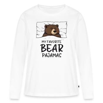 Braunbär Schlafanzug Schlafshirt Bär - Frauen Premium Bio Langarmshirt - Weiß - Vorne - Julia (174cm)