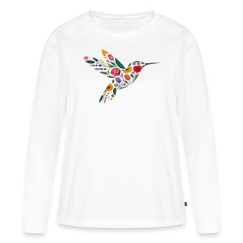Kolibri Blumen Grafik - Frauen Premium Bio Langarmshirt - Weiß - Vorne - Julia (174cm)