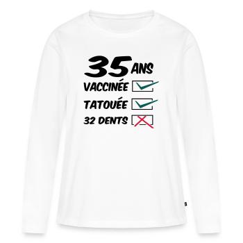 35 ans / anniversaire 35 ans / femme 35 ans - T-shirt manches longues Premium bio Femme - blanc - Devant - Julia (174cm)
