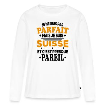 Je Ne Suis Pas Parfait Mais Je Suis Suisse - T-shirt manches longues Premium bio Femme - blanc - Devant - Julia (174cm)