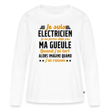 Electricien humour qui ne ferme pas sa gueule - T-shirt manches longues Premium bio Femme - blanc - Devant - Julia (174cm)