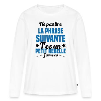Ne pas lire la phrase suivante - T-shirt manches longues Premium bio Femme - blanc - Devant - Julia (174cm)