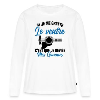 Si je me gratte le ventre humour guitariste - T-shirt manches longues Premium bio Femme - blanc - Devant - Julia (174cm)