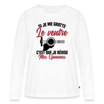 Si je me gratte le ventre humour guitariste - T-shirt manches longues Premium bio Femme - blanc - Devant - Julia (174cm)