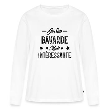 Bavarde mais intéressante - T-shirt manches longues Premium bio Femme - blanc - Devant - Julia (174cm)
