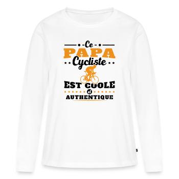 Ce papa cycliste est coole et authentique - T-shirt manches longues Premium bio Femme - blanc - Devant - Julia (174cm)