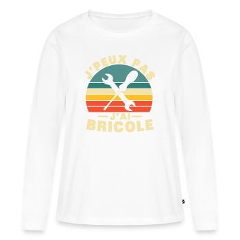 Je peux pas j'ai bricole Humour cadeau - T-shirt manches longues Premium bio Femme - blanc - Devant - Julia (174cm)