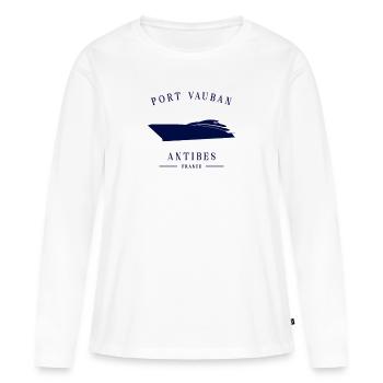 Port Vauban Marina Antibes Yacht Club Côte D'Azur - T-shirt manches longues Premium bio Femme - blanc - Devant - Julia (174cm)