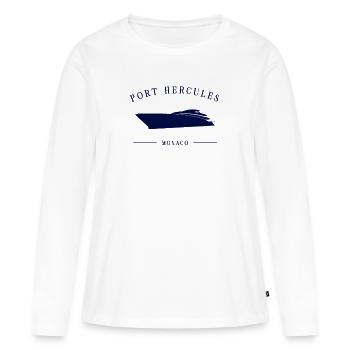 Port Hercule Marina Monaco Yacht Club Côte D’Azur - T-shirt manches longues Premium bio Femme - blanc - Devant - Julia (174cm)