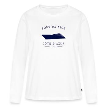 Port de Nice Marina Côte D’Azur Yacht Club France - T-shirt manches longues Premium bio Femme - blanc - Devant - Julia (174cm)