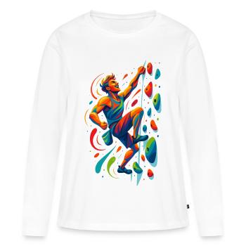 Bouldern Motivation: Kletterer Kunst Design - Frauen Premium Bio Langarmshirt - Weiß - Vorne - Julia (174cm)
