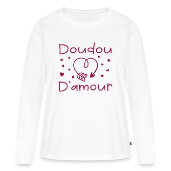 doudou d amour - T-shirt manches longues Premium bio Femme - blanc - Devant - Julia (174cm)