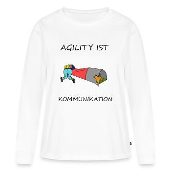 L'agilité est - communication - T-shirt manches longues Premium bio Femme - blanc - Devant - Julia (174cm)