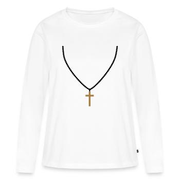 chapelet bijoux collier croix croire direct christ - T-shirt manches longues Premium bio Femme - blanc - Devant - Julia (174cm)