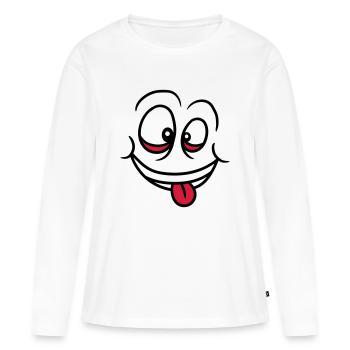 visage fou yeux bouche langue drôle grimas - T-shirt manches longues Premium bio Femme - blanc - Devant - Julia (174cm)