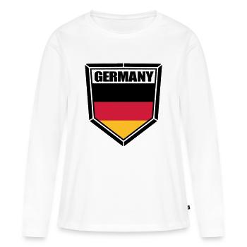 texte bouclier blason forme bouton 3 couleurs Alle - T-shirt manches longues Premium bio Femme - blanc - Devant - Julia (174cm)
